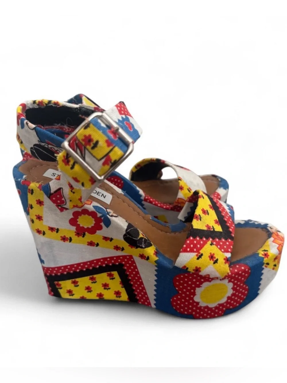 Custom Reupholstered 70s Raggedy Ann Patchwork Platform Sandals